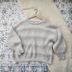 Universal Thread Women Sweater Grey Cream Stripe Rib Knit Pullover Top Size Larg